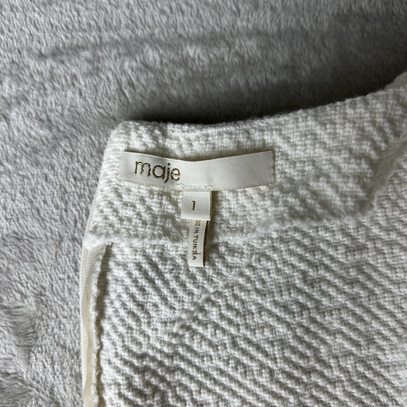 Maje Beaded Neck Drop‎ Waist Mini Dress White Women's Size 1 - Picture 6 of 7